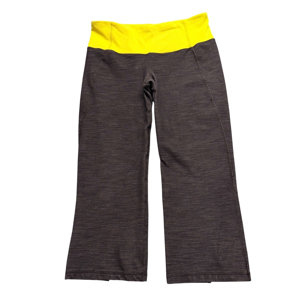Lululemon Gather &‎ Crow Crop Yoga Pants Gray Space Dye Neon Yellow Waistband 6